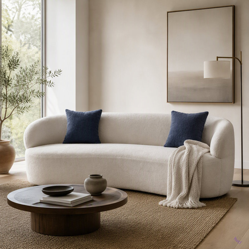 Canapé courbé Mid-Century moderne, canapé 3 places Cloud, Beige
