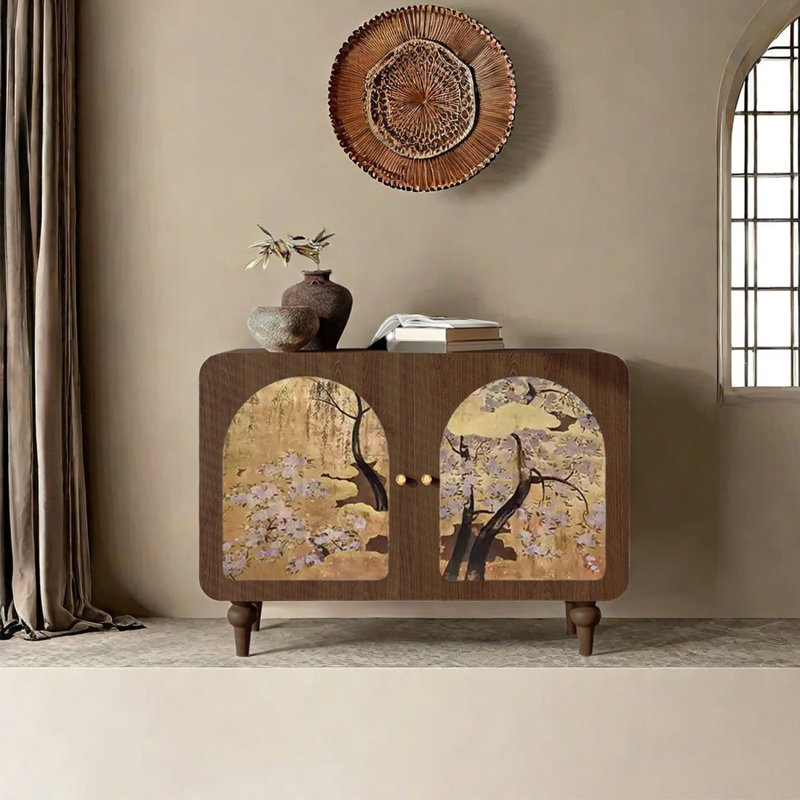 French style art solid wood accent cabinet., Nut Brown