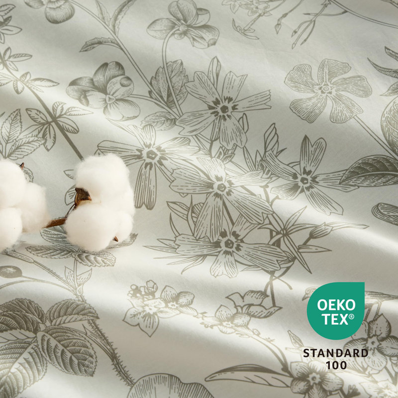 Bedsure Duvet Cover 100% Cotton Botanical Green with Zipper, Reversible Floral Bedding Comforter Cover