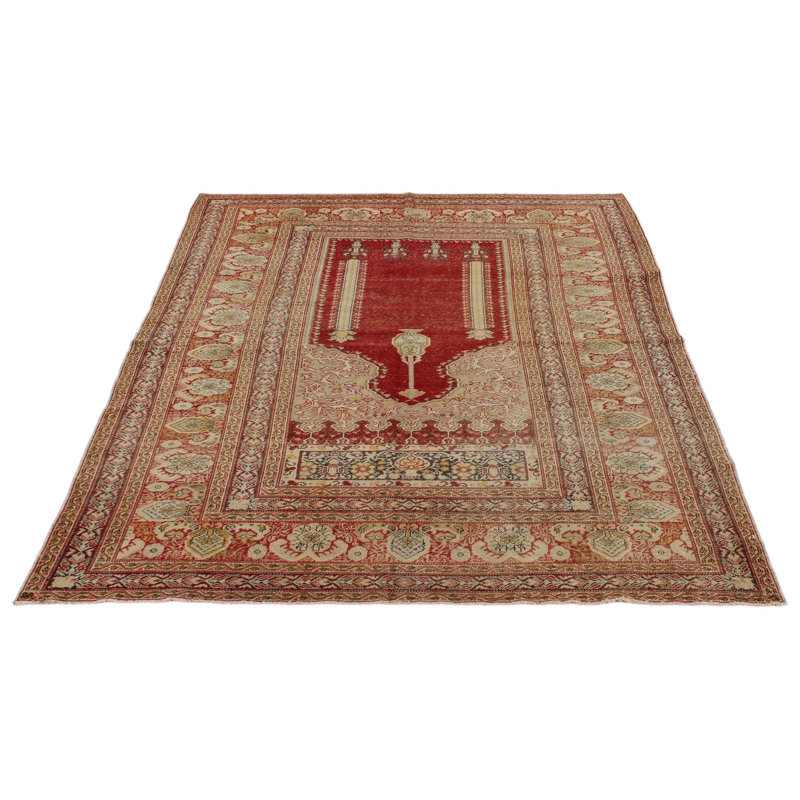 Tapis turc en soie rouge et beige 4 x 6