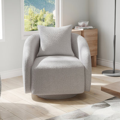Fauteuil d'appoint pivotant, fauteuil demi-tonneau avec coussin de dossier et structure en bois pour le salon, la chambre à coucher et le bureau