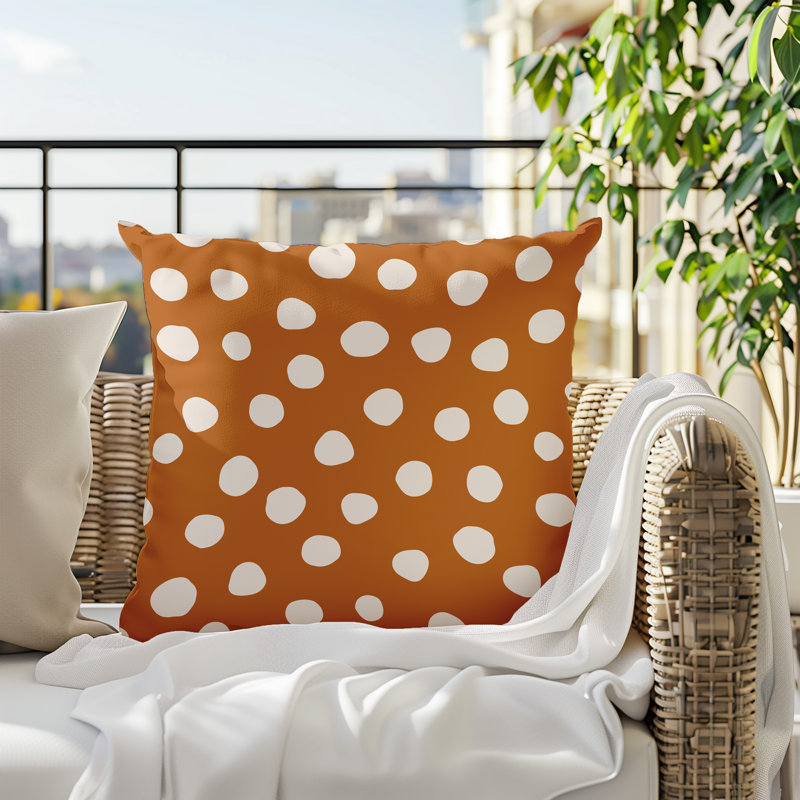 Oreiller carré réversible intérieur / extérieur Tobe Minimalist, H 19 po x l 19 po, Orange brûlé / noir / blanc cassé