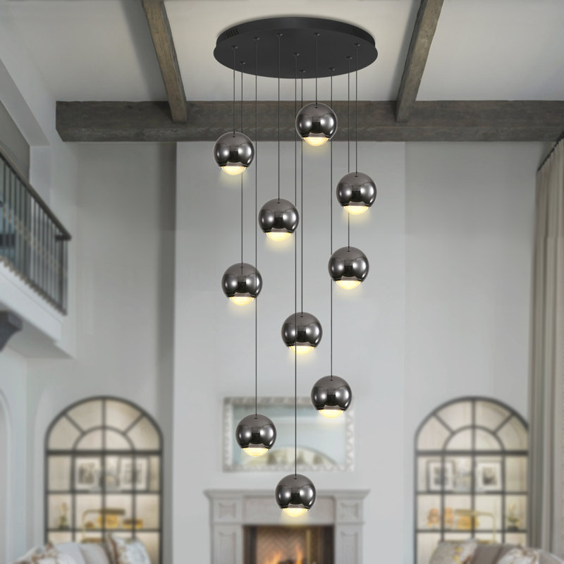 Height 110''balck Modern Spherical Pendant Lights Adjustable Light 2700k-6000k