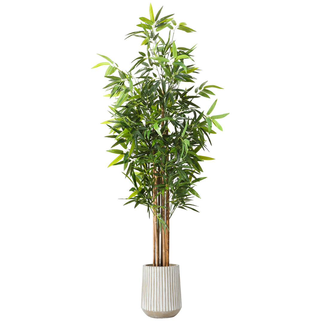 Faux Bamboo Tree in Black Pot for Indoor Home Decor Primrue 