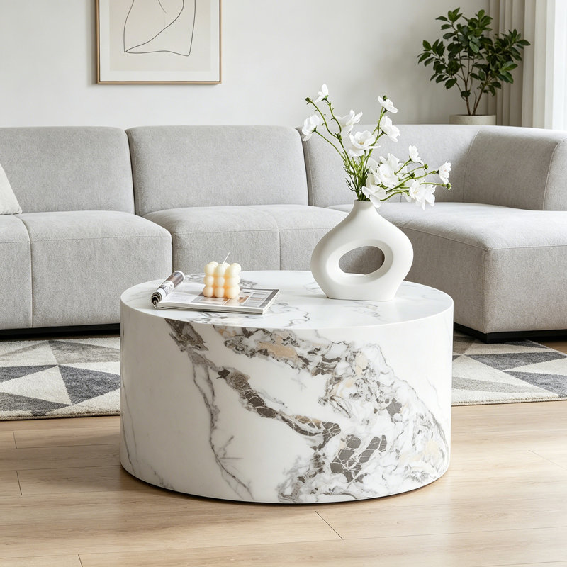 Table basse ronde avec base robuste, White