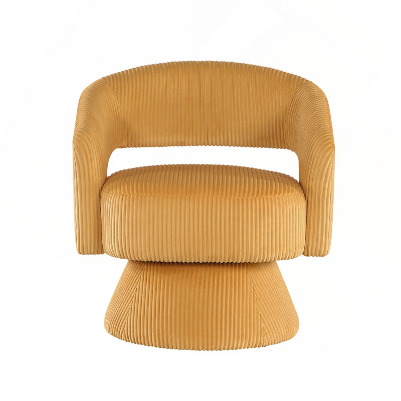 Luxueux fauteuil d'appoint pivotant en velours côtelé jaune moelleux, siège en bois massif, meubles de maison élégants, 1 pièce
