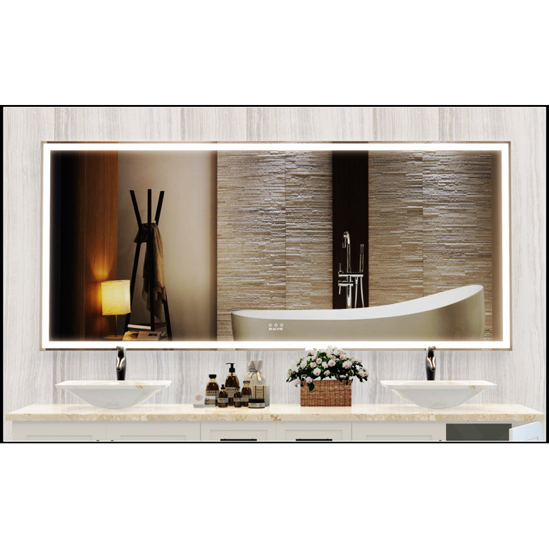 72X32 Inch Oversized LED Bathroom Mirror With 3 Color Modes, Aluminum Frame, And Full-Length Lighted Design For Modern Interiors