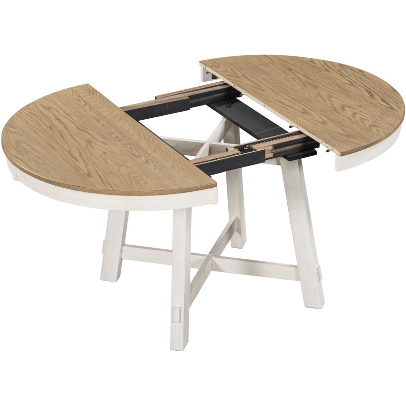 Ensemble de salle à manger extensible, Chêne naturel, Blanc antique, Blanc antique