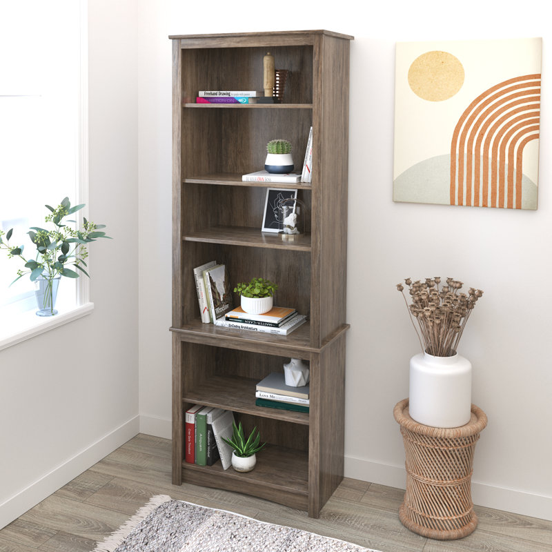 Aqeel 80" Tall 6-Tier Bookcase with 2 Adjustable Shelves, Storage Cabinet, Modern Display Cabinet, Bookshelf with Storage Shelves for Home Office, Living Room, Bedroom Organizer, Drifted Grey