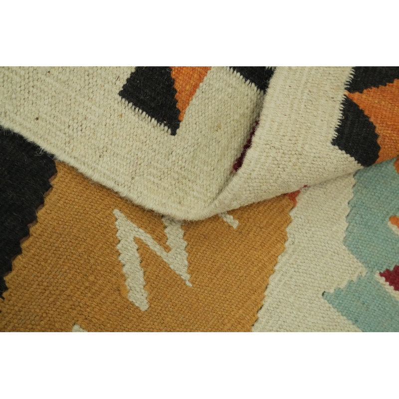 Tapis oriental géométrique en laine Kilim 5 x 8