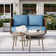 Round Curved Wicker Outdoor Patio Loveseat With Cushions And Two Coffee Tables