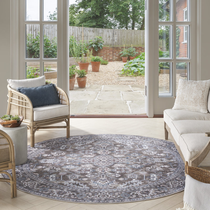 Washable Oriental Rug, Round 5'3"