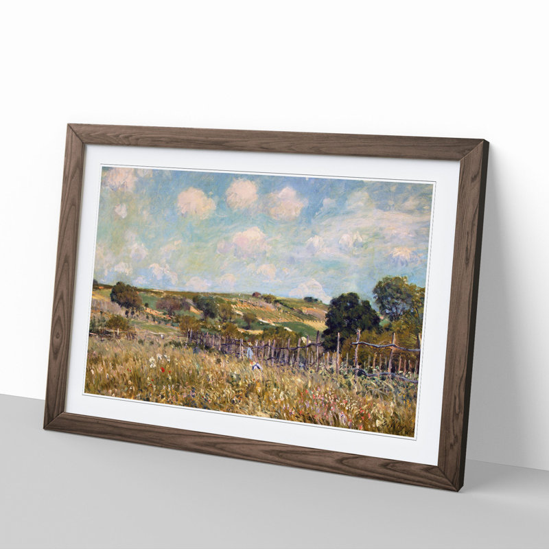 The Meadow by Alfred Sisley - Picture Frame Painting, 27cm H x 36cm W x 2cm D, Walnut Framed