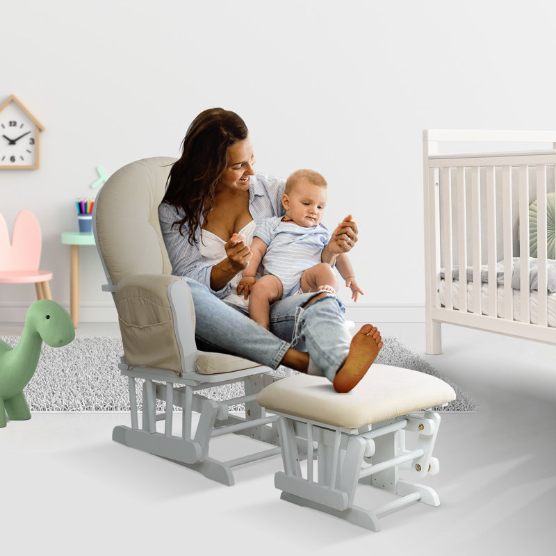 Chaise berçante avec repose-pieds, fauteuil oscillant et oscillant Hosier, Crème