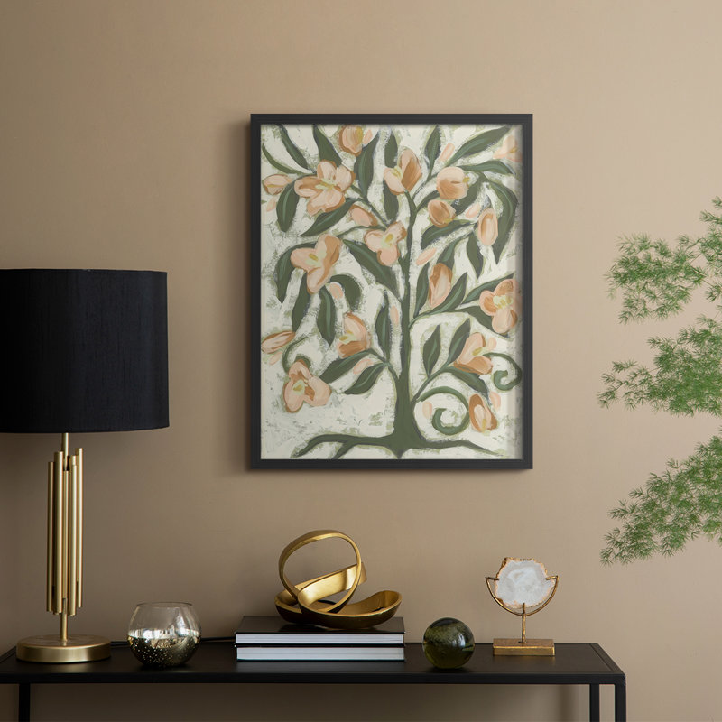 Folk Peach Blossoms I, reproduction encadrée - bois massif, H 11 po x l 9 po, Noir, noir, noir, noir