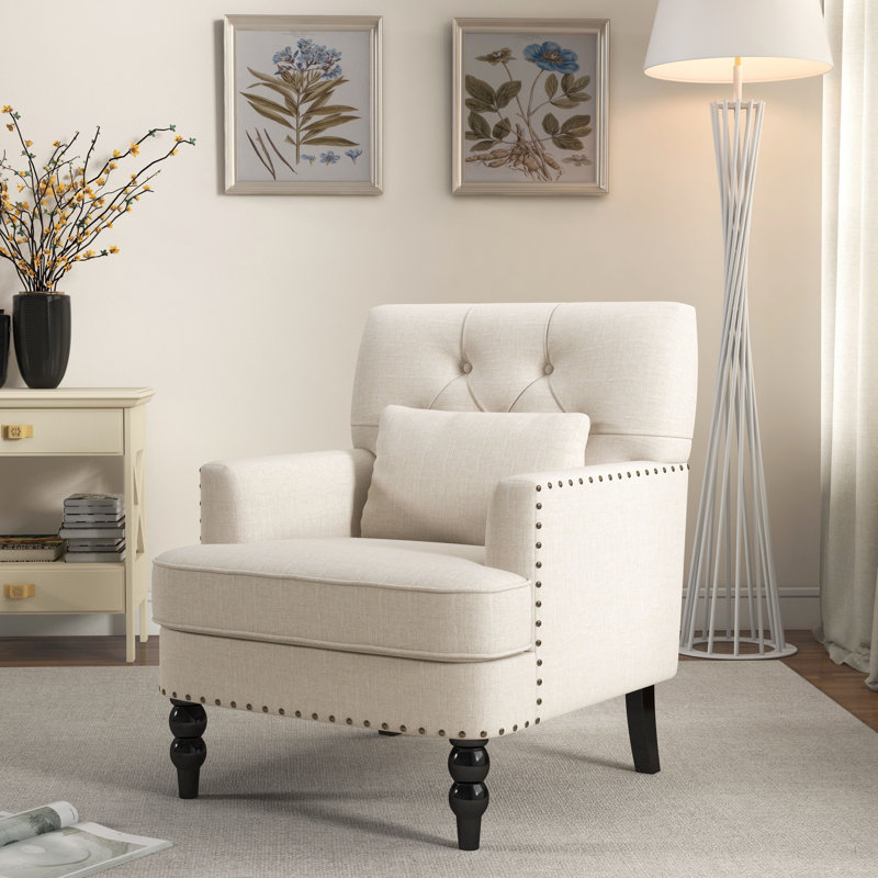 HIMO 29" W Tufted Armchair with Nailhead Trim, Beige Polyester Blend