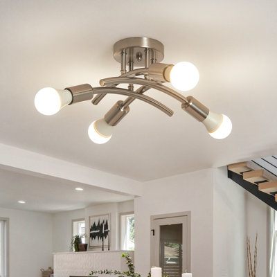 Charmes Modern Sputnik Semi Flush Mount Ceiling Light Fixture, Industrial Kitchen Light Fixtures Ceiling Mount, 4-Light Dining Room Light Fixture for Bedroom