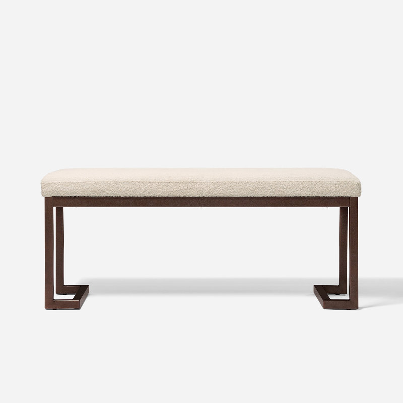 Demi 48'' Modern Boucle Fabric Upholstered Bench with Metal Frame, Cream White