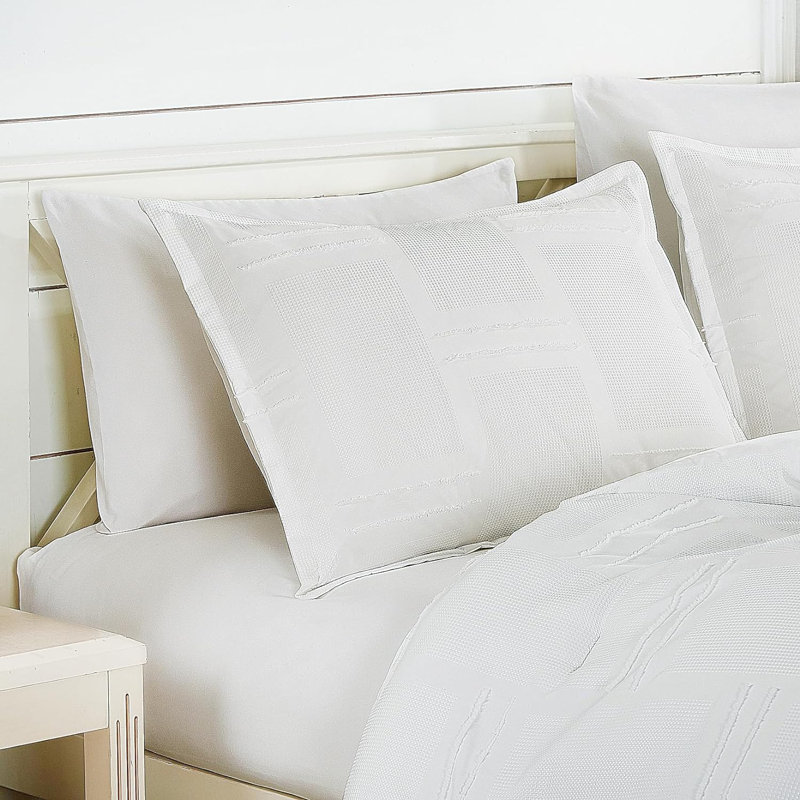 Lorraine Geometric Waffle Textured Clip Jacquard Comforter Set, Queen Comforter + 2 Standard Shams
