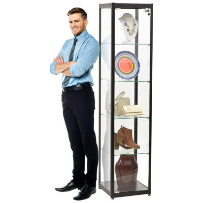 H 70,5 po - Vitrine d'exposition en verre assemblé avec lumières DEL et tablettes réglables | Entièrement assemblé