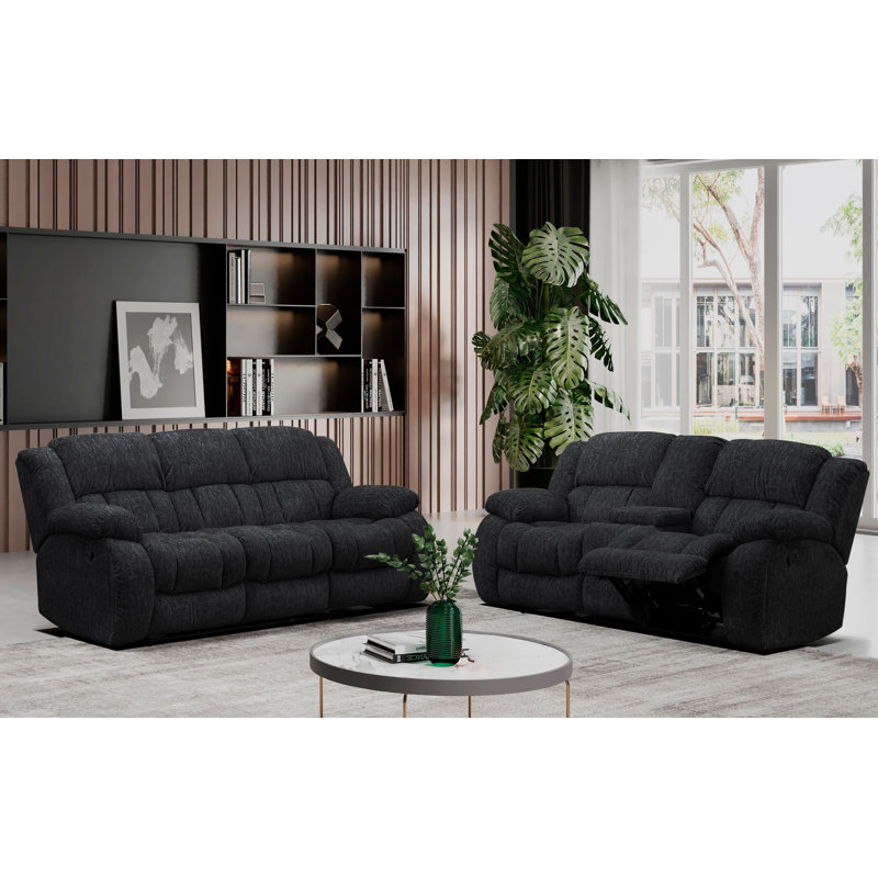Grovetown 88'' Pillow Top Arm Reclining Sofa, Black 100% Polyester
