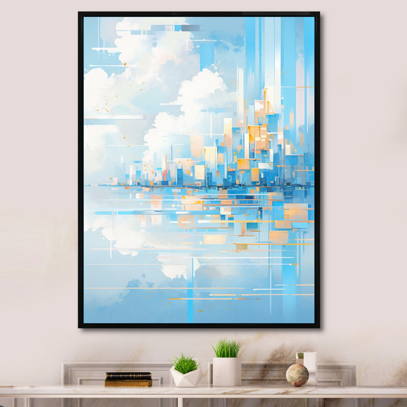 Blue Interlocking Perspectives - Imprimé, H 44 po x l 34 po x P 1,5 po, Cadre flottant noir