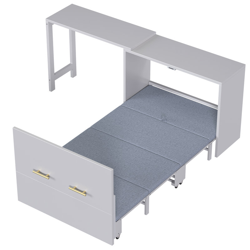 Lit simple avec bureau réglable et coussin pliable intégré, élégant pour les bureaux à domicile compacts, capacité de charge élégante de 500 lb, petites chambres d'amis, capacité d'accueil