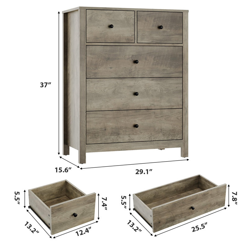 5 Drawer Dresser For Bedroom, Modern Tall Dresser Organizer With Storage Drawers, Gray