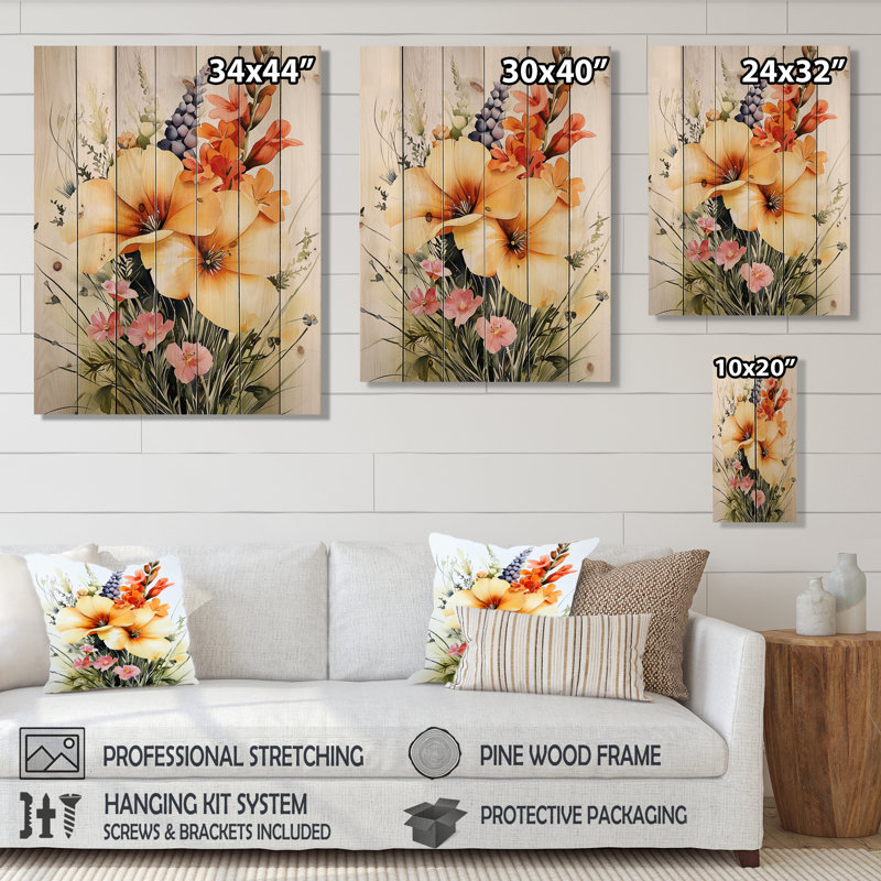 Art floral sur bois de pin naturel, H 20 po x l 10 po