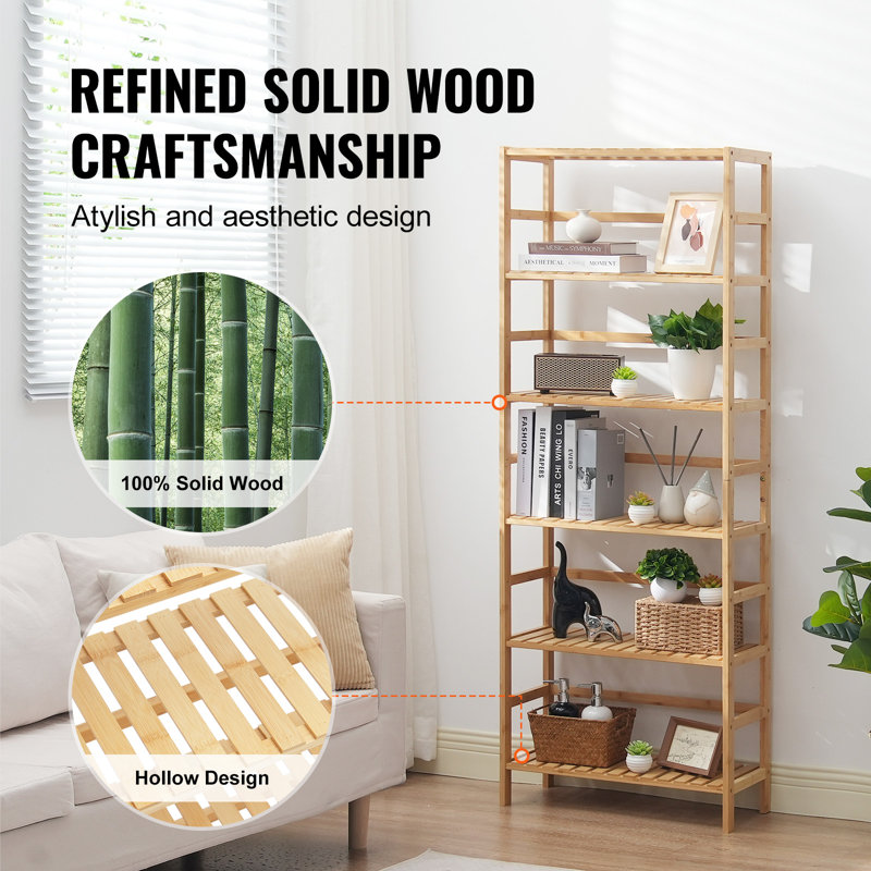Natural Bamboo 6-Tier Ladder Bookshelf and Plant Stand
