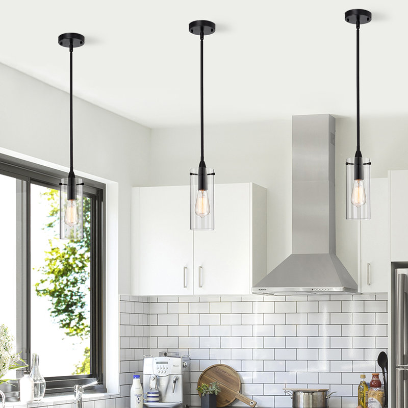 Luminaire suspendu cylindrique à 1 lumière, Nickel satiné mat