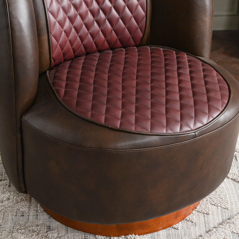 Fauteuil demi-tonneau pivotant en cuir véritable de 29 po de largeur, Rouge / Brun