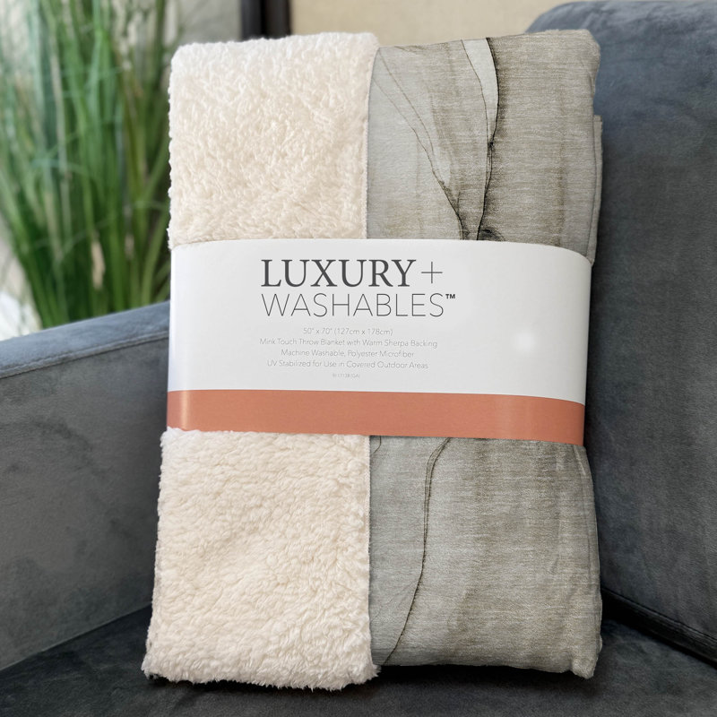 Addison Machine Washable Sherpa Watercolors Throw Blanket, Beige