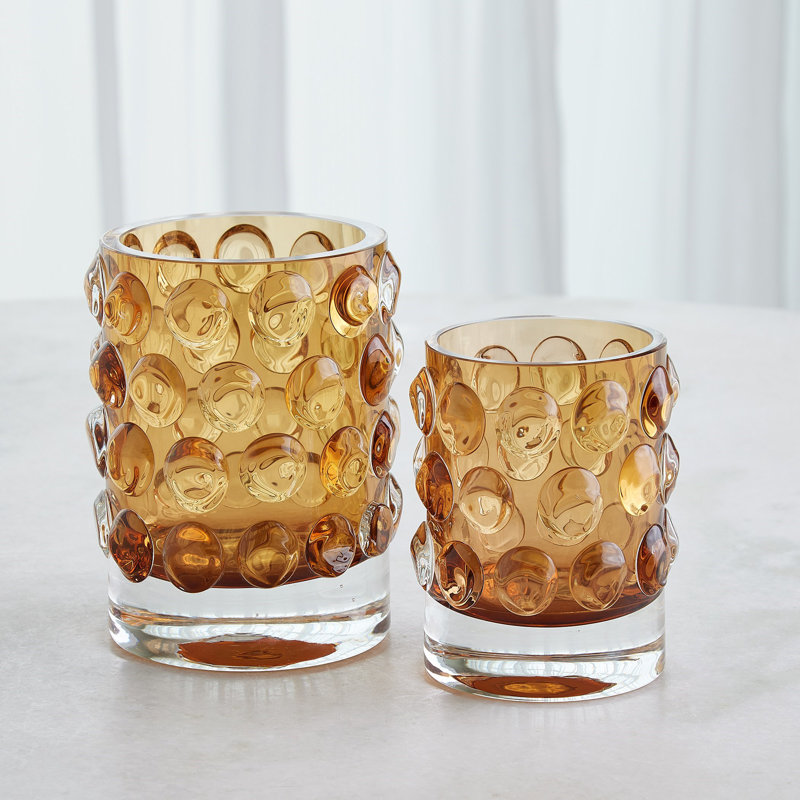 Thousand Eye Vase-Amber-Sm, 6.75" H x 5.5" W x 5.5 D