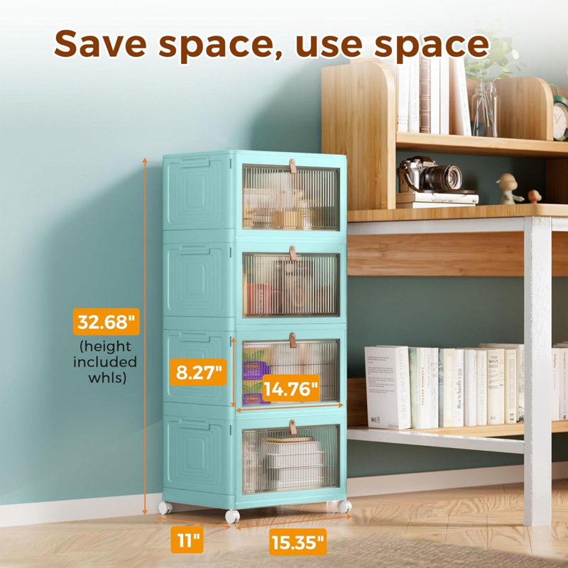 4 Tier Stackable Plastic Storage Bins With Lid And Wheels - 23 QT Closet Organizers And Storage, Foldable Storage Containers, Organization And Storage Boxes For Craft, Home, Pantry, Dorm