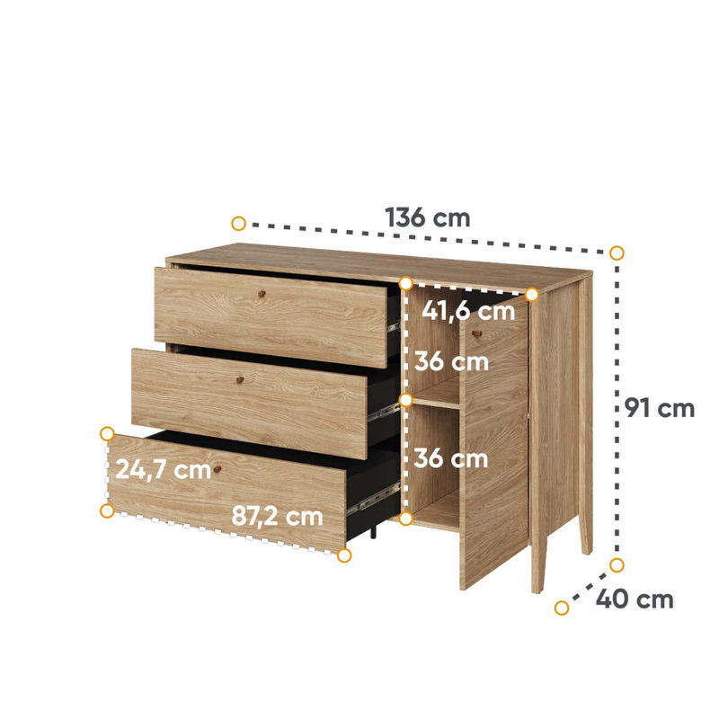 Holger 136cm W 3 - Drawer Chest of Drawers