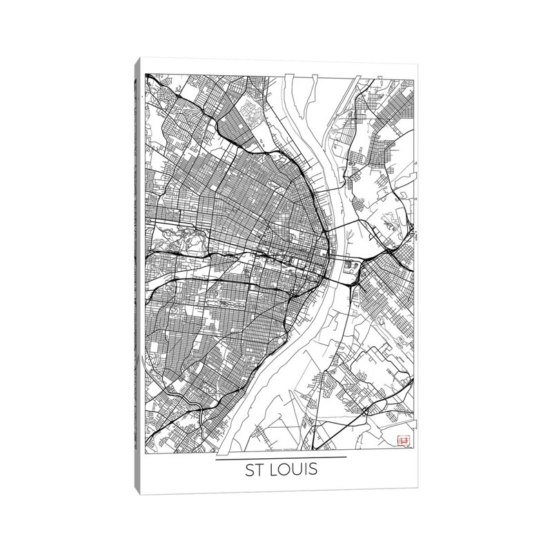 St. Louis Minimal Urban Blueprint Map 1 Piece Wrapped Canvas Wall Art, 66.04 cm H x 45.72 cm W x 3.175 cm D