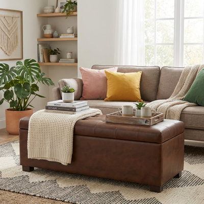  Large Tufted Storage Bench - Brown Faux Leather