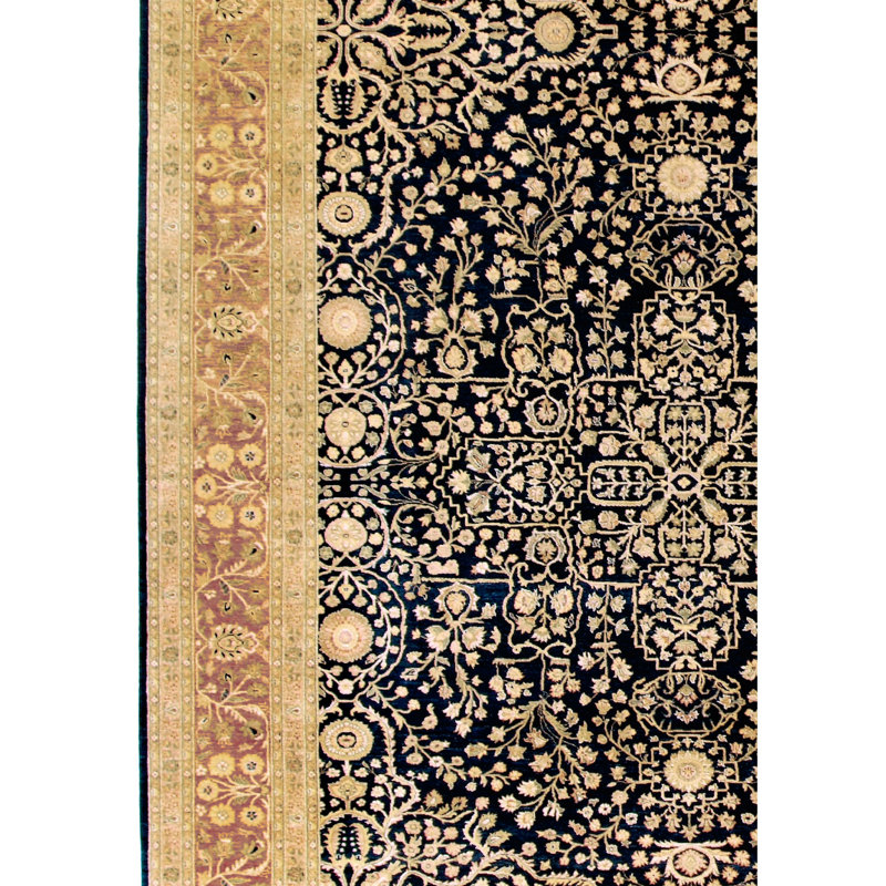 Tapis oriental rectangulaire en laine noué à la main beige / noir, Rectangle de 5 pi x 8 pi