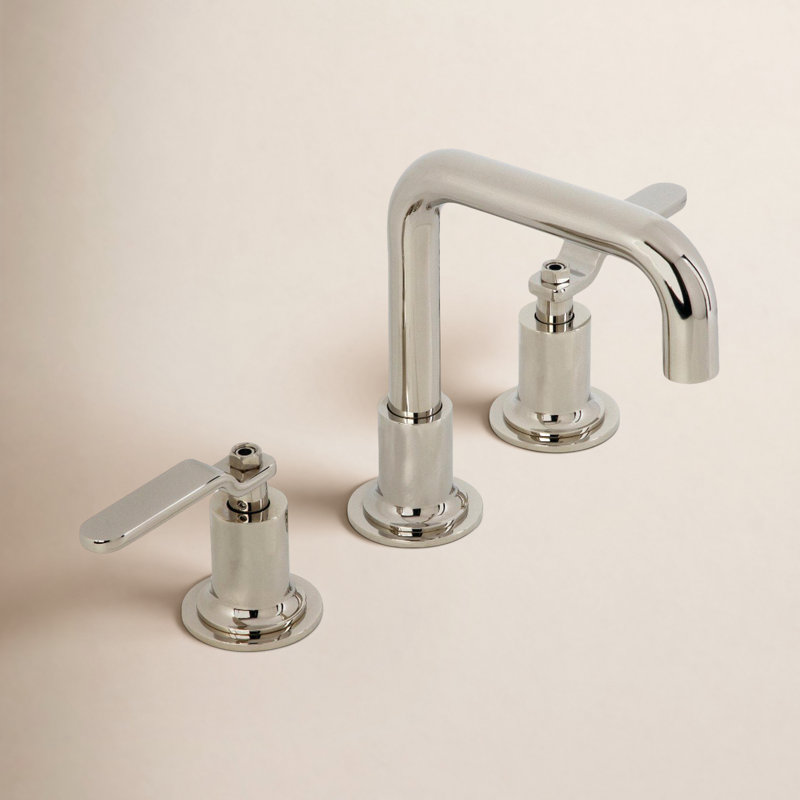 Kingston Brass Whitaker Two-Handle 3-Hole Deck Mount Widespread Bathroom Faucet with Push Pop-Up Drain, Polished Nickel