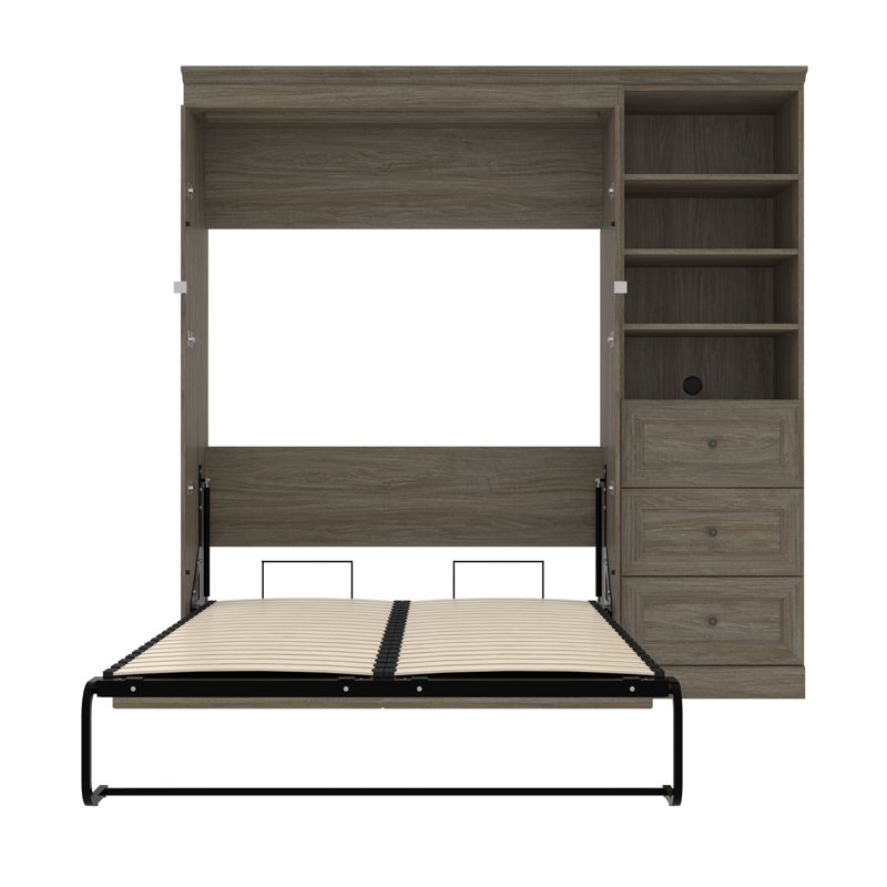 Lit escamotable avec rangement bas Alvaretta, Noyer gris