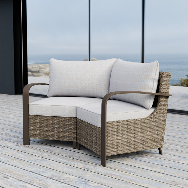 Beige and Brown Steel Frame Outdoor Sectional Sofa Set