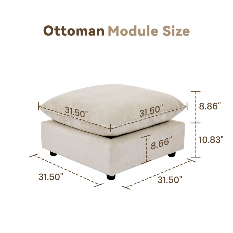 31.5“ Heffernan Ottoman Modular Sectional Sofa, Beige Chenille