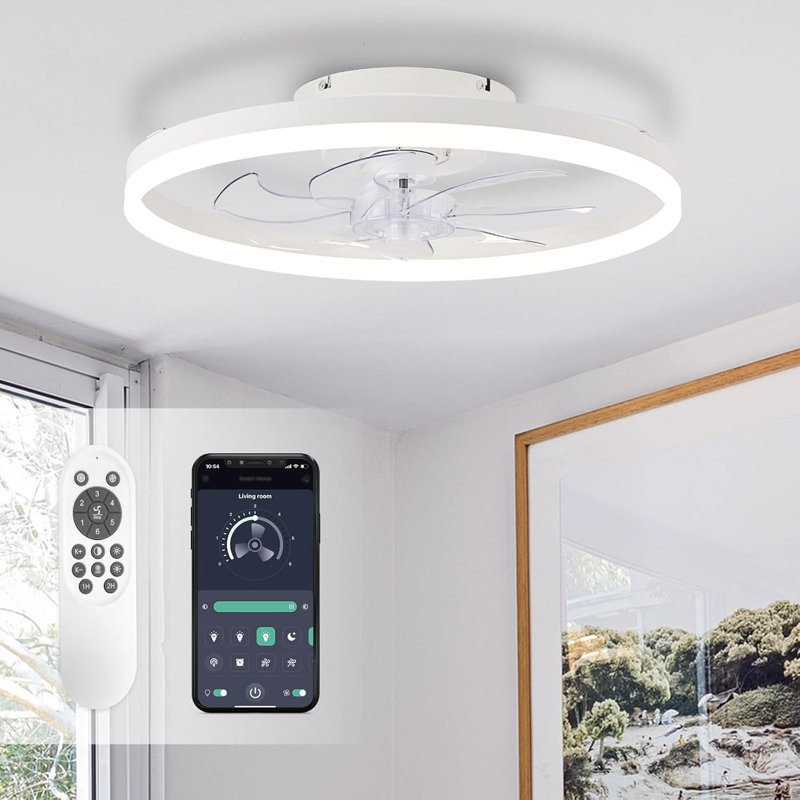 20" Low Profile Ceiling Fan with Remote Control, Modern Flush Mount Ceiling Fan