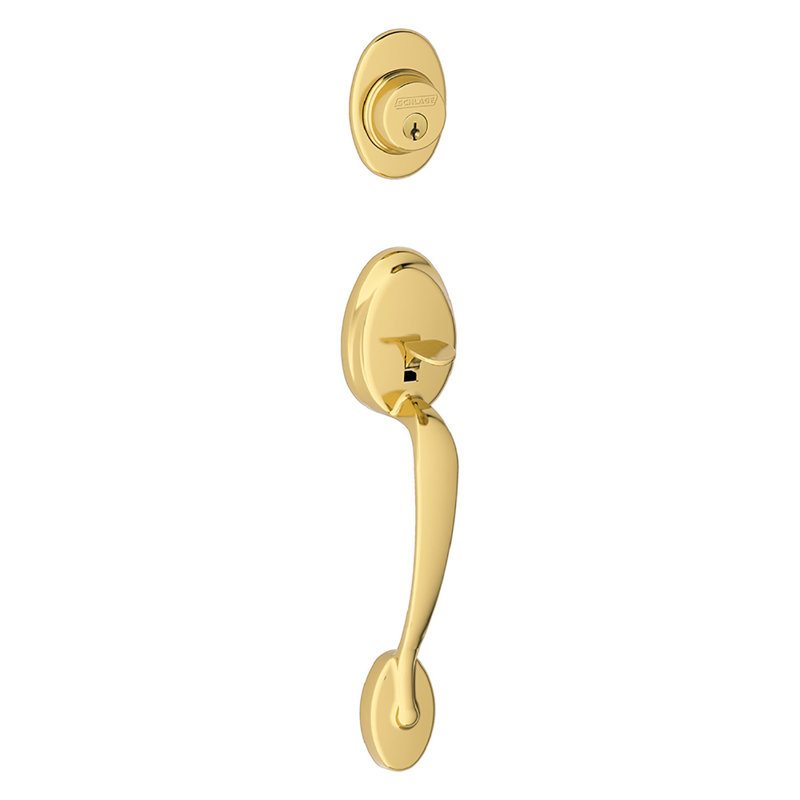 Exterior Portion Handleset and Deadbolt (Interior Portion Sold Separately), Bright Brass