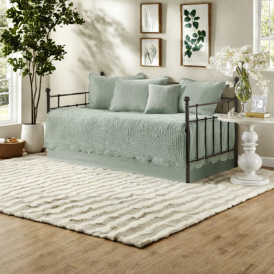 ensemble de literie réversible à bords festonnés en microfibre confortable de style maison de campagne pour lit de jour simple