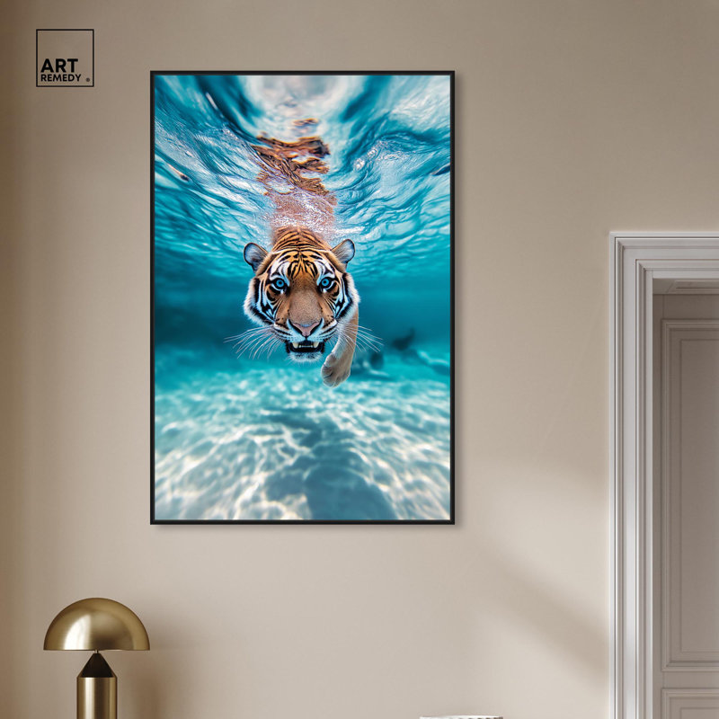 Art, art moderne, toile, oeil du tigre, H 46 po x l 31 po, Cadre flottant noir