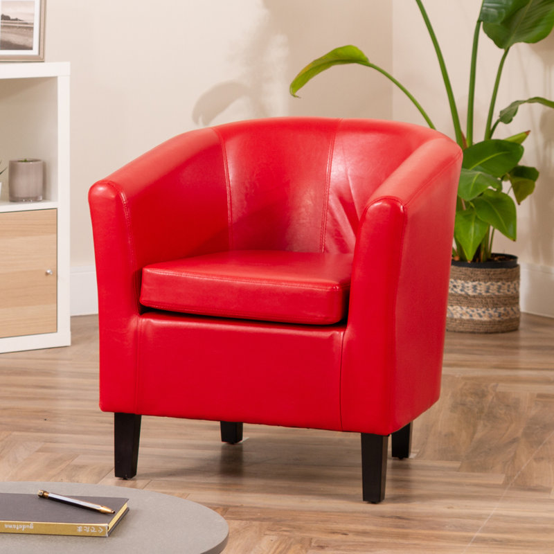 Windle Faux Leather Barrel Chair, Red