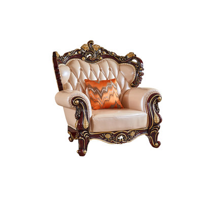 European Style Living Room Solid Wood Sofa Chair Leather Armchair