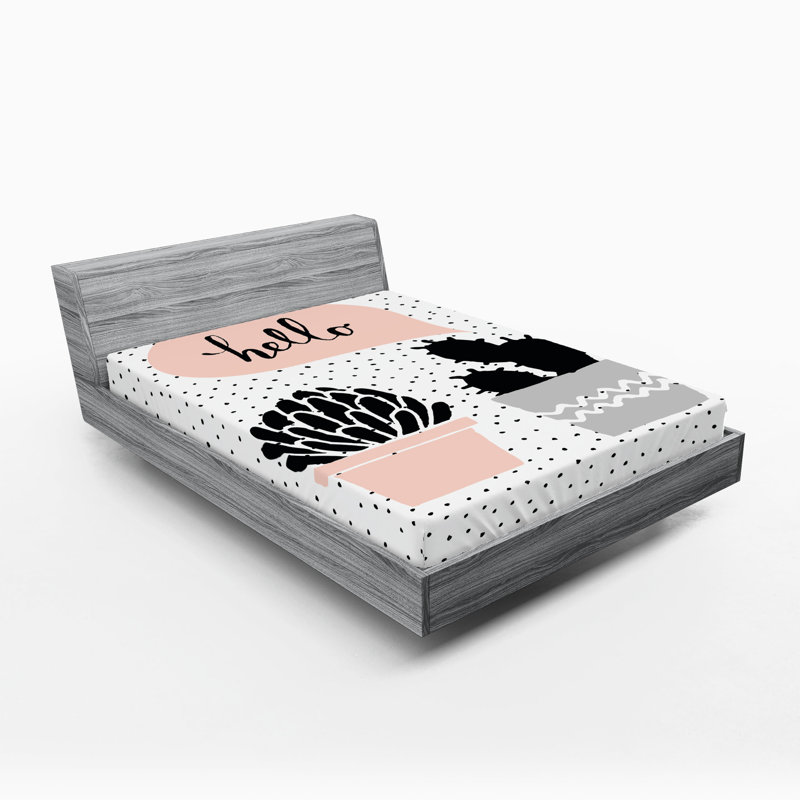 Drap-housse Ambesonne, paquet de 2, Drap-housse grand, Rosé / noir / pois gris